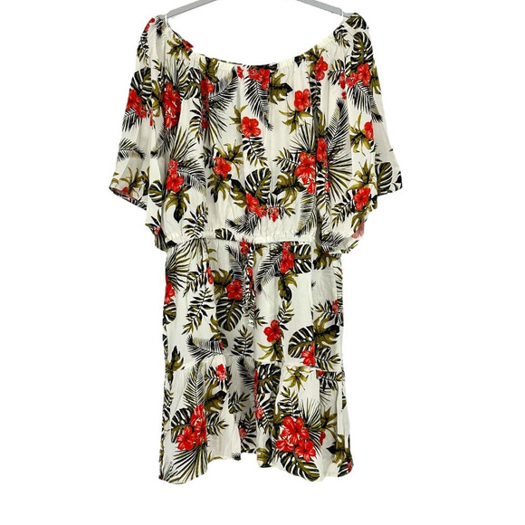 Millenium Red Green White Floral Print Dress Large - Picture 1 of 4